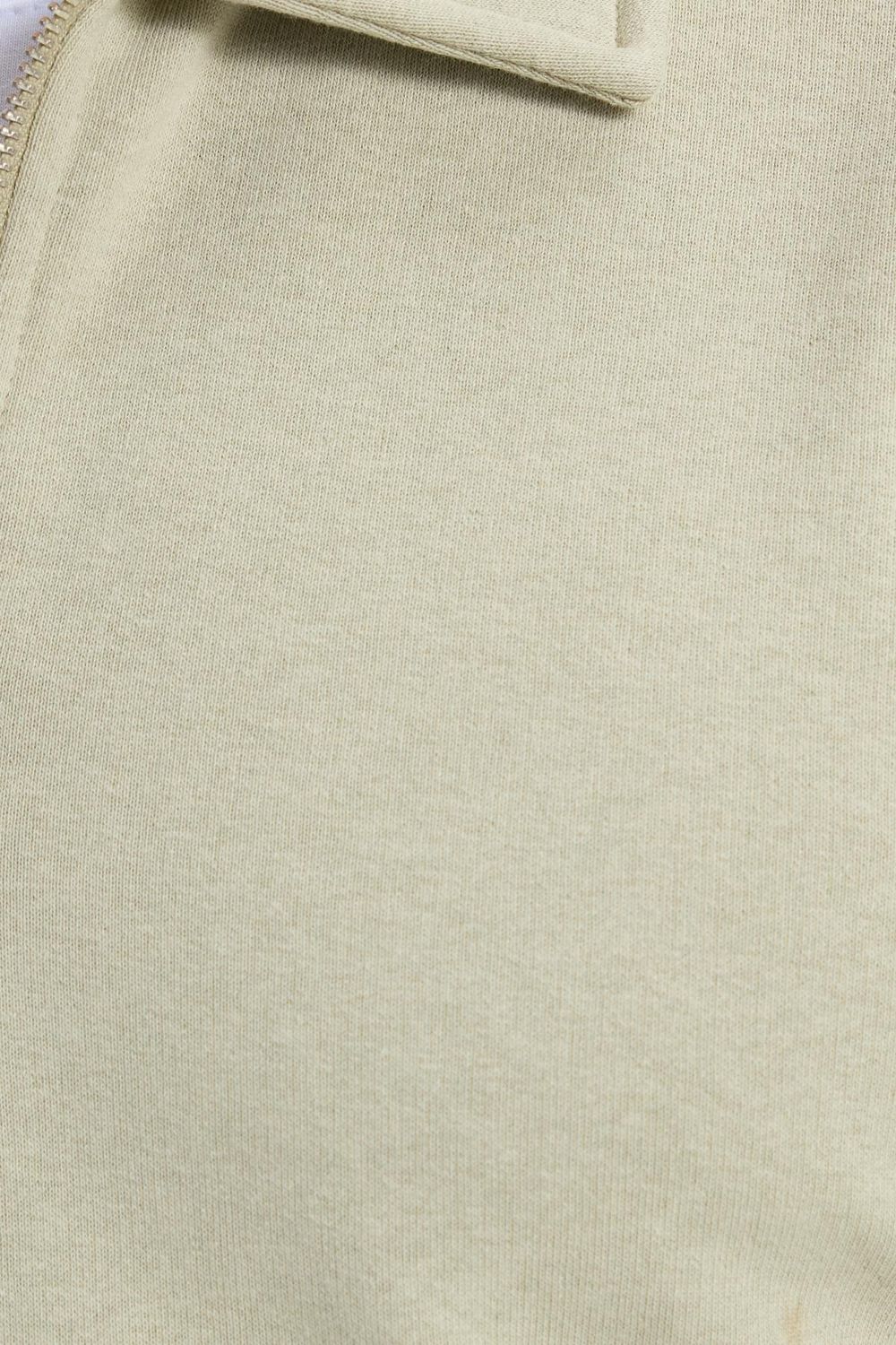 Erkek Relax Fit Rahat Kesim Pamuklu Fermuarlı Polo Yaka Bej Sweatshirt