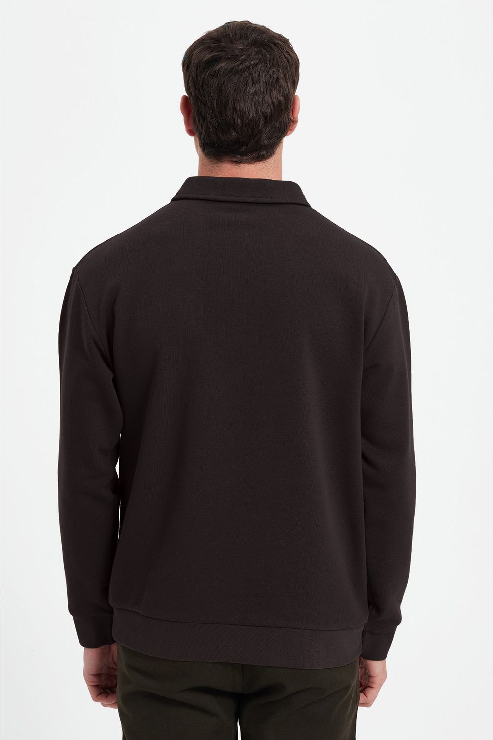 RELAX FIT HALF ZIPPER PLAIN POLO NECK SWEATSHIRT