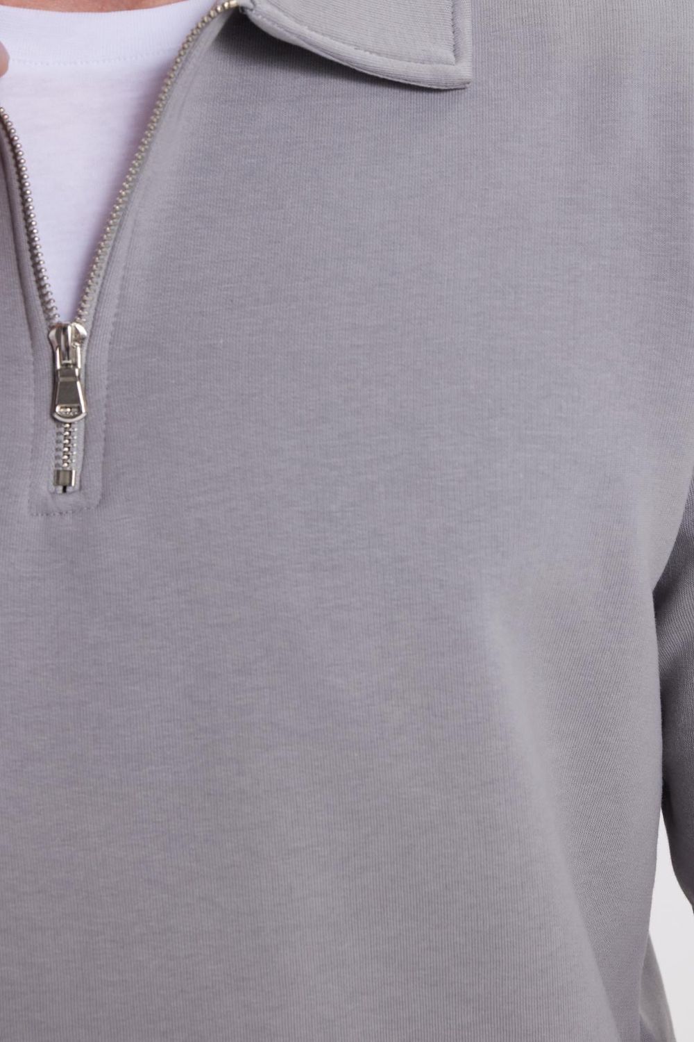 Erkek Relax Fit Rahat Kesim Pamuklu 3 İplik Fermuarlı Polo Yaka Gri Sweatshirt