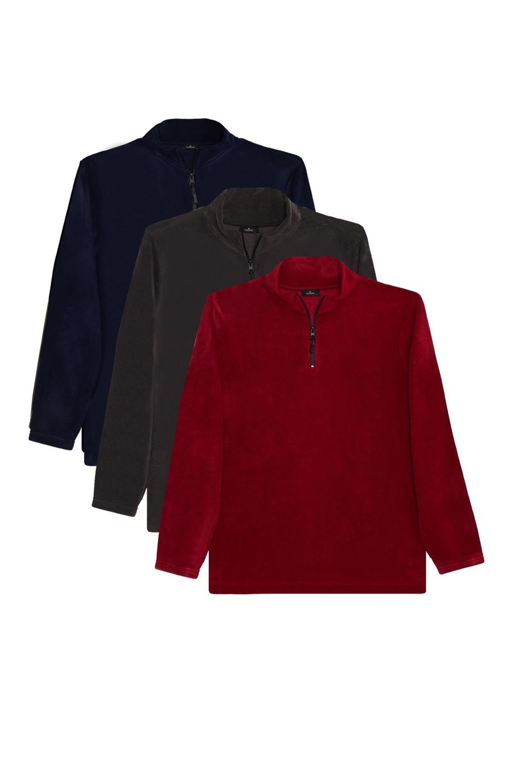 Unisex 3'lü Paket Bordo-Lacivert-Füme Standart Fit Tüylenme Yapmayan Soğuk Geçirmez Polar Sweatshirt