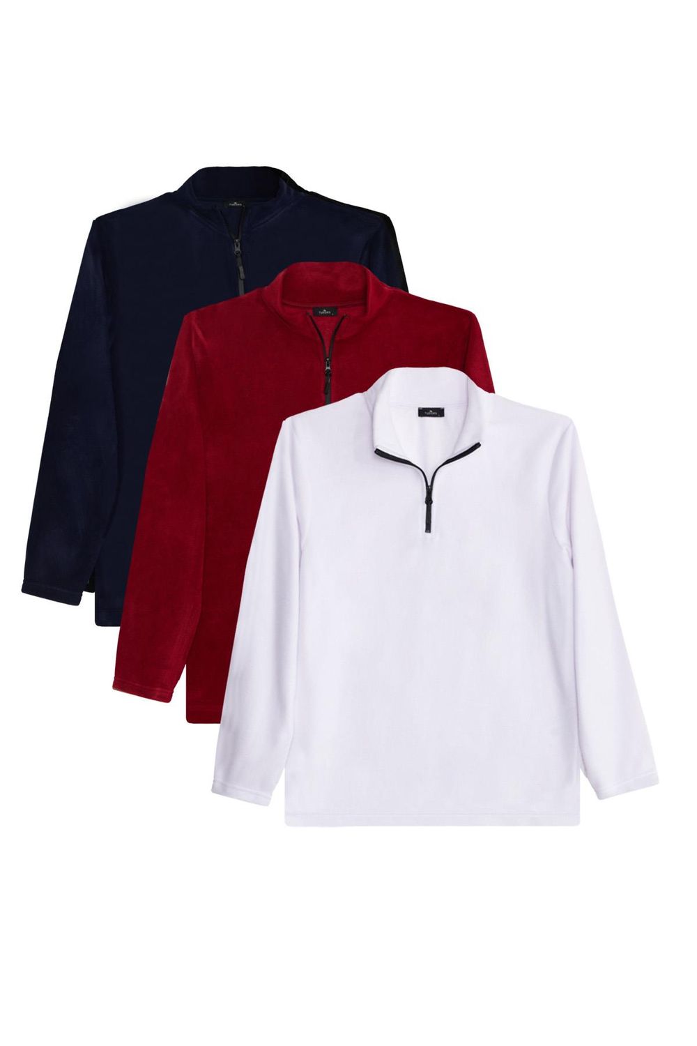 Unisex 3'lü Paket Lacivert-Bordo-Ekru Standart Fit Tüylenme Yapmayan Soğuk Geçirmez Polar Sweatshirt