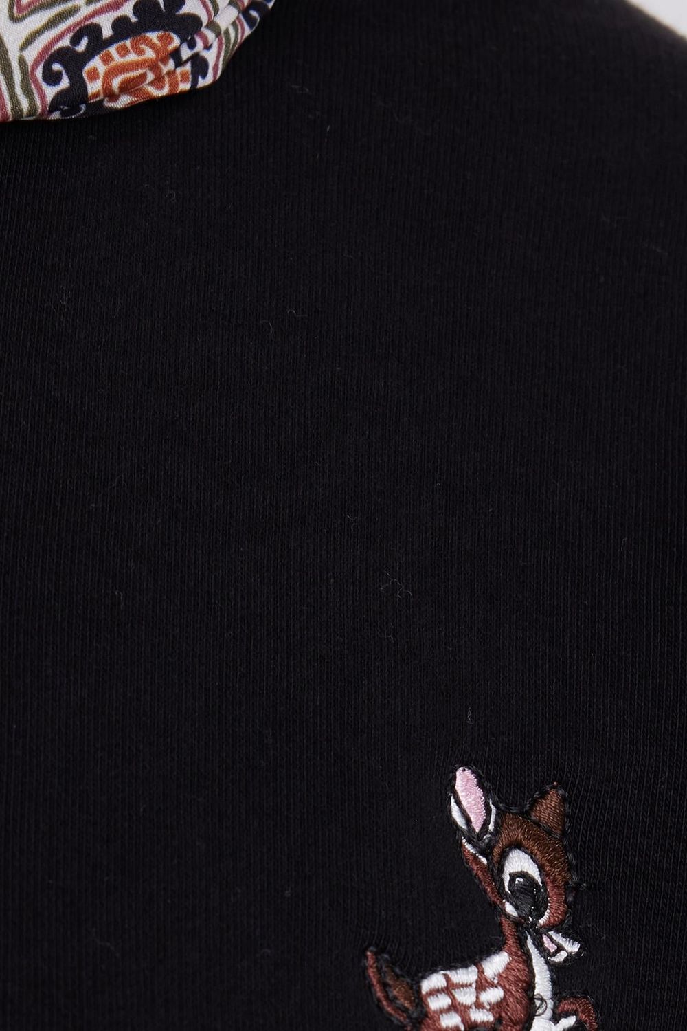 Kadın Oversize Geniş Kesim Pamuklu Fular Detaylı Bisiklet Yaka Siyah Sweatshirt