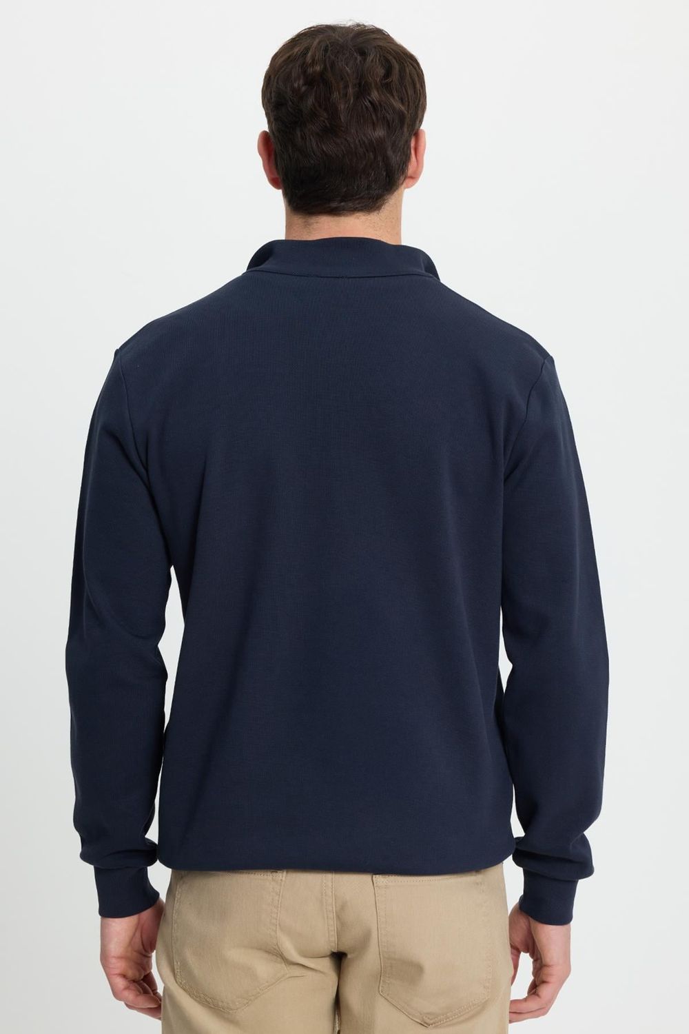 Erkek Slim Fit Dar Kesim Pamuklu Tam Fermuarlı Çift Cepli Dik Yaka Lacivert Sweatshirt Hırka