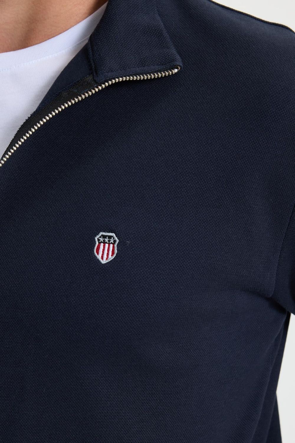 Erkek Slim Fit Dar Kesim Pamuklu Tam Fermuarlı Çift Cepli Dik Yaka Lacivert Sweatshirt Hırka