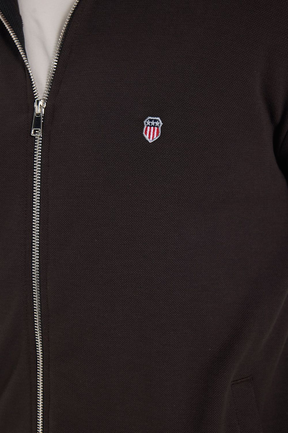 Erkek Slim Fit Dar Kesim Pamuklu Tam Fermuarlı Çift Cepli Dik Yaka Koyu Kahverengi Sweatshirt Hırka