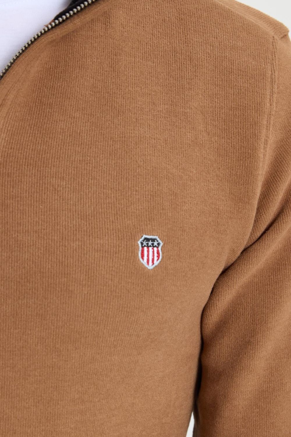 Erkek Slim Fit Dar Kesim Pamuklu Selanik Kumaş Dik Yaka Kiremit Sweatshirt