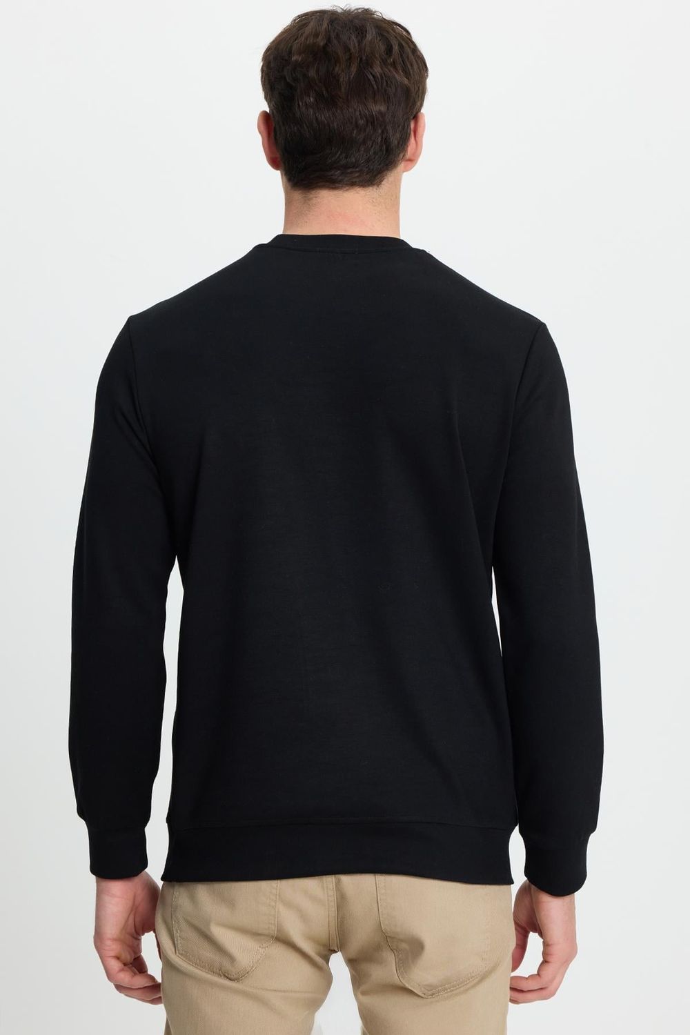Erkek Relax Fit Rahat Kesim Uzun Kollu Bisiklet Yaka Siyah Sweatshirt