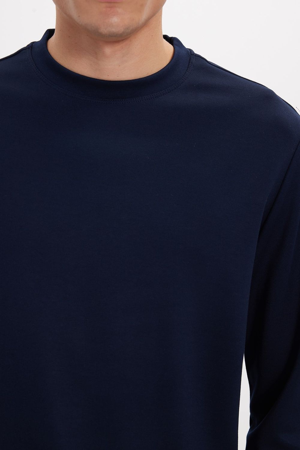 Erkek Standart Fit Normal Kesim Uzun Kollu Ekstra Soft Modal Kumaş Bisiklet Yaka Lacivert Sweatshirt