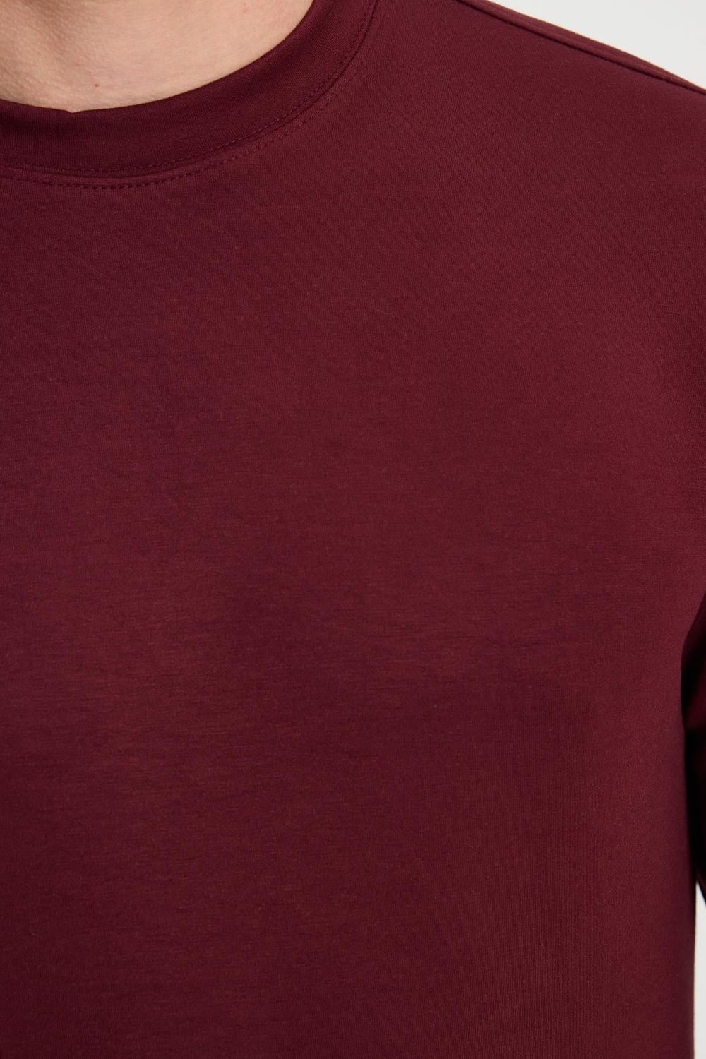Erkek Relax Fit Rahat Kesim Uzun Kollu Bisiklet Yaka Bordo Sweatshirt