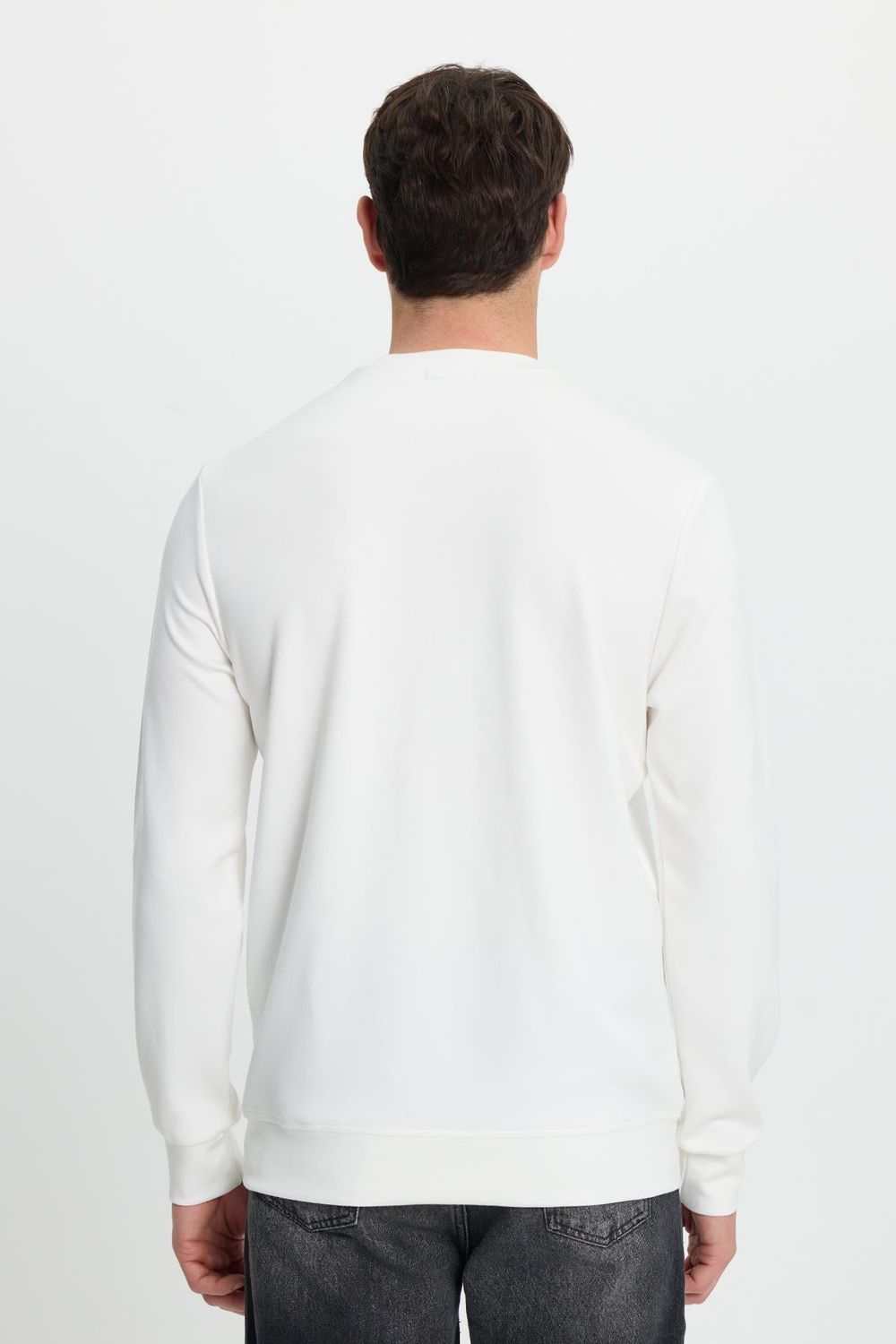 Erkek Relax Fit Rahat Kesim Uzun Kollu Bisiklet Yaka Ekru Sweatshirt