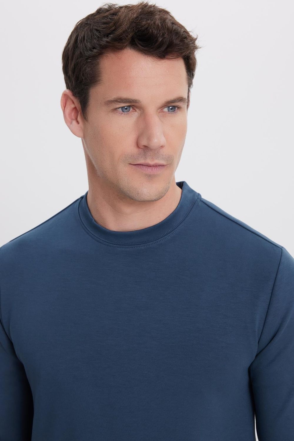 Erkek Relax Fit Rahat Kesim Uzun Kollu Ekstra Yumuşak Bisiklet Yaka Koyu Petrol Sweatshirt