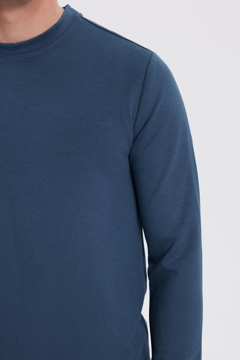 Erkek Relax Fit Rahat Kesim Uzun Kollu Ekstra Yumuşak Bisiklet Yaka Koyu Petrol Sweatshirt
