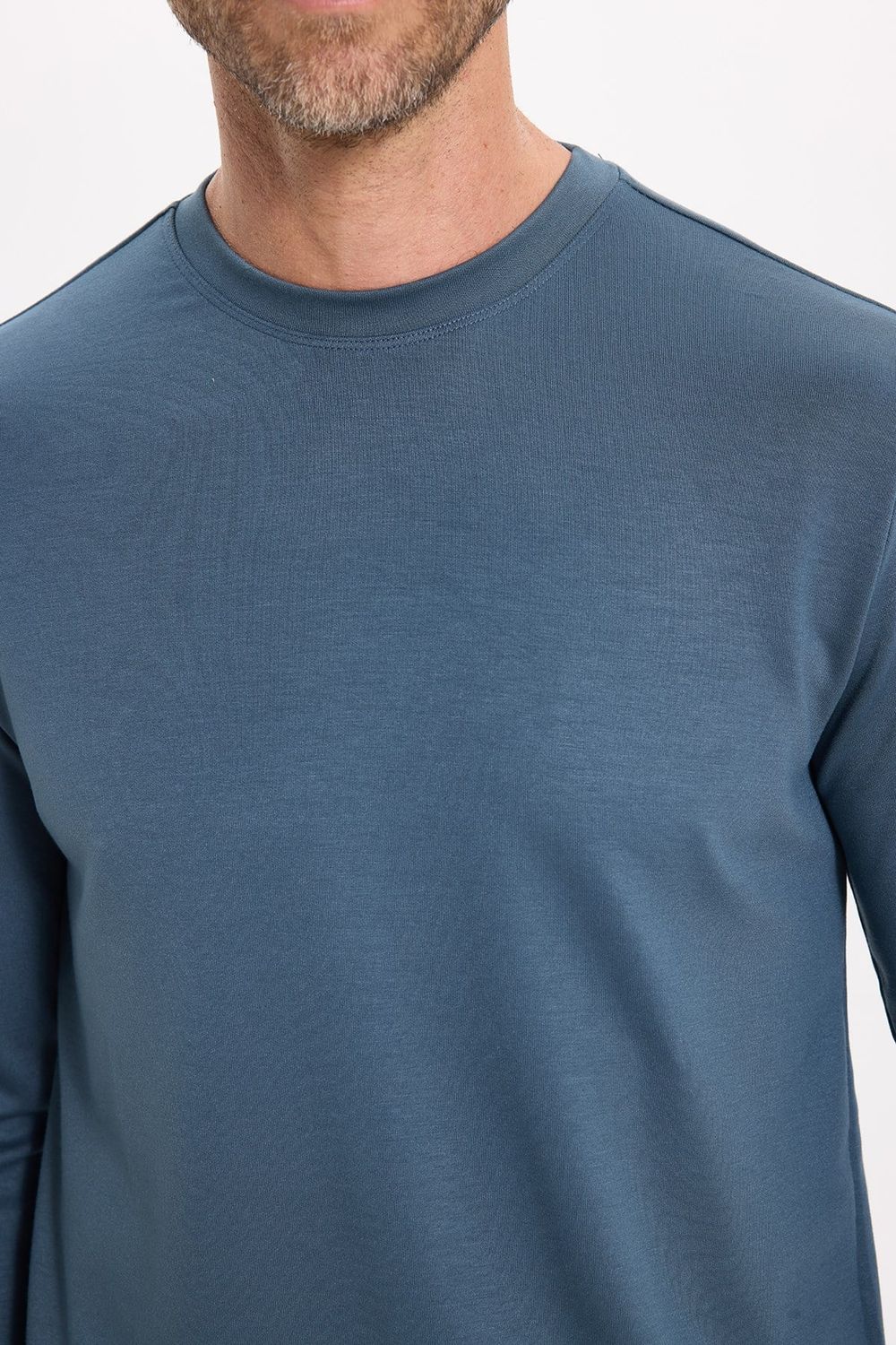Erkek Standart Fit Normal Kesim Uzun Kollu Ekstra Soft Modal Kumaş Bisiklet Yaka Koyu Petrol Sweatshirt