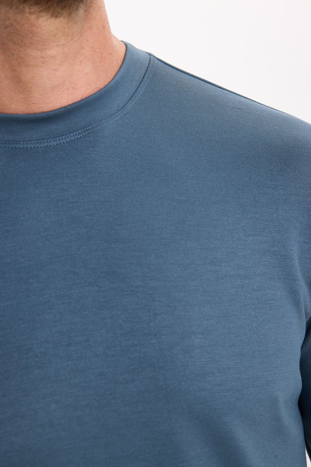 Erkek Standart Fit Normal Kesim Uzun Kollu Ekstra Soft Modal Kumaş Bisiklet Yaka Koyu Petrol Sweatshirt