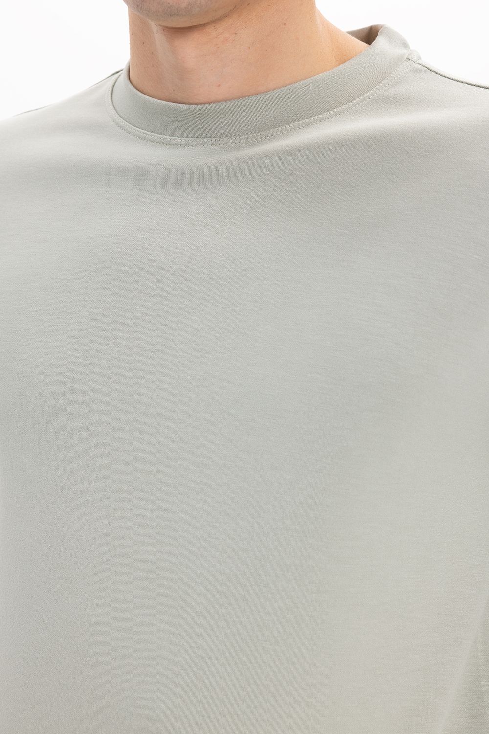 Erkek Standart Fit Normal Kesim Uzun Kollu Ekstra Soft Modal Kumaş Bisiklet Yaka Yeşil Sweatshirt