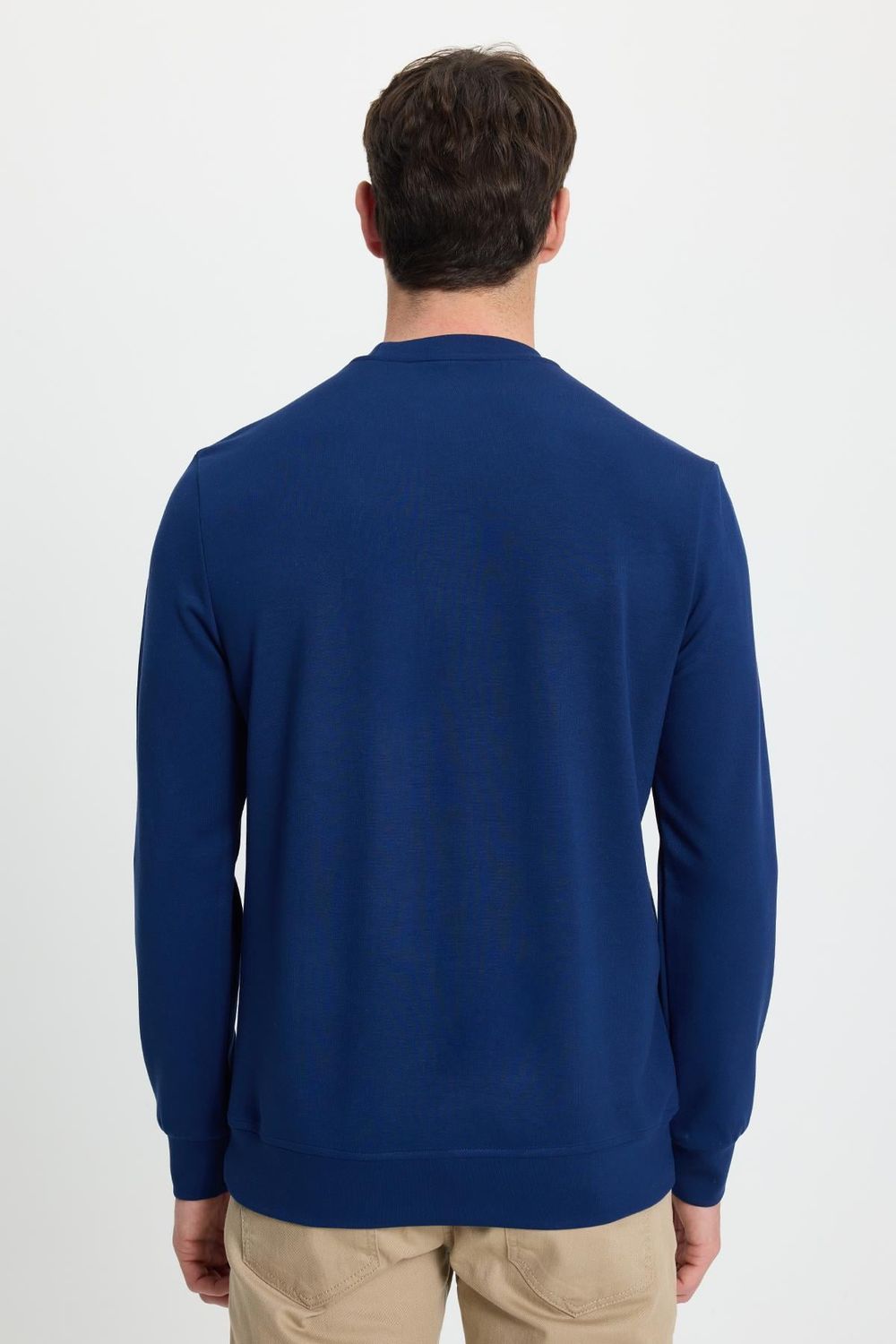 Erkek Relax Fit Rahat Kesim Uzun Kollu Bisiklet Yaka Açık Lacivert Sweatshirt