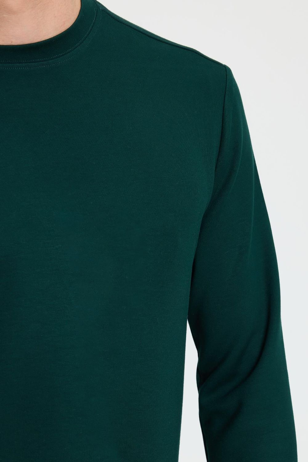 Erkek Relax Fit Rahat Kesim Uzun Kollu Bisiklet Yaka Yeşil Sweatshirt