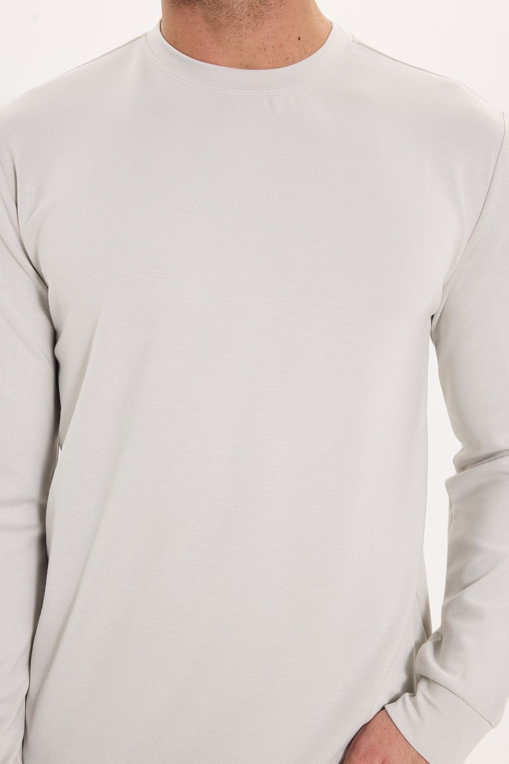 Erkek Standart Fit Normal Kesim Uzun Kollu Ekstra Soft Modal Kumaş Bisiklet Yaka Taş Sweatshirt