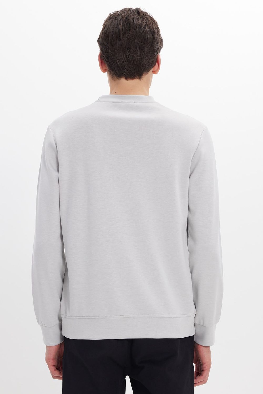 Erkek Standart Fit Normal Kesim Uzun Kollu Ekstra Soft Modal Kumaş Bisiklet Yaka Taş Sweatshirt