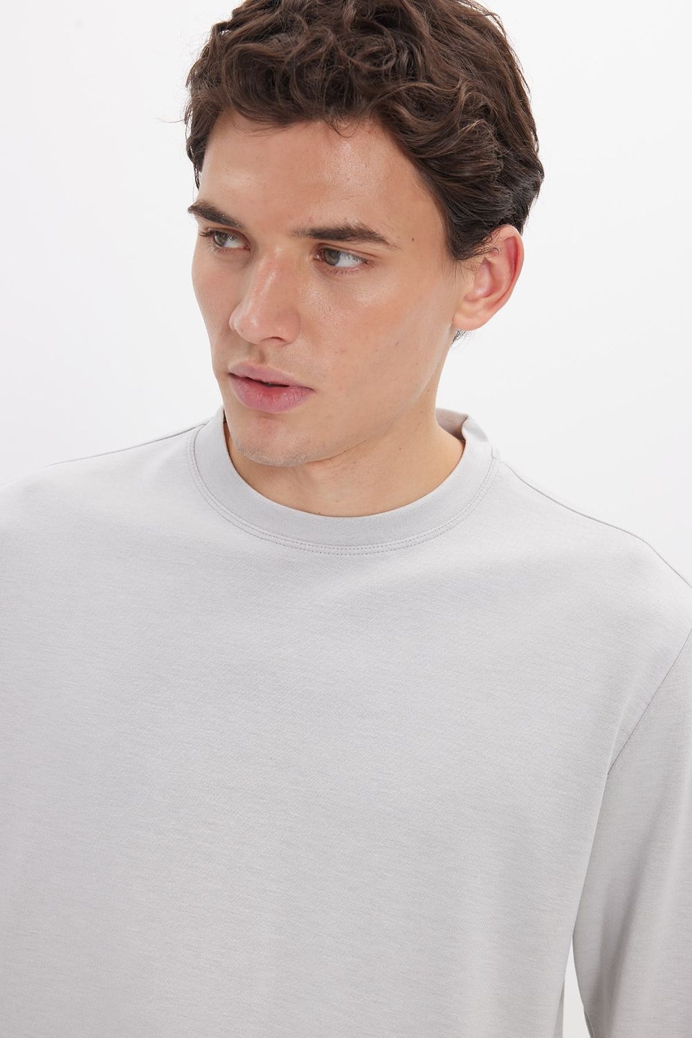 Erkek Standart Fit Normal Kesim Uzun Kollu Ekstra Soft Modal Kumaş Bisiklet Yaka Taş Sweatshirt
