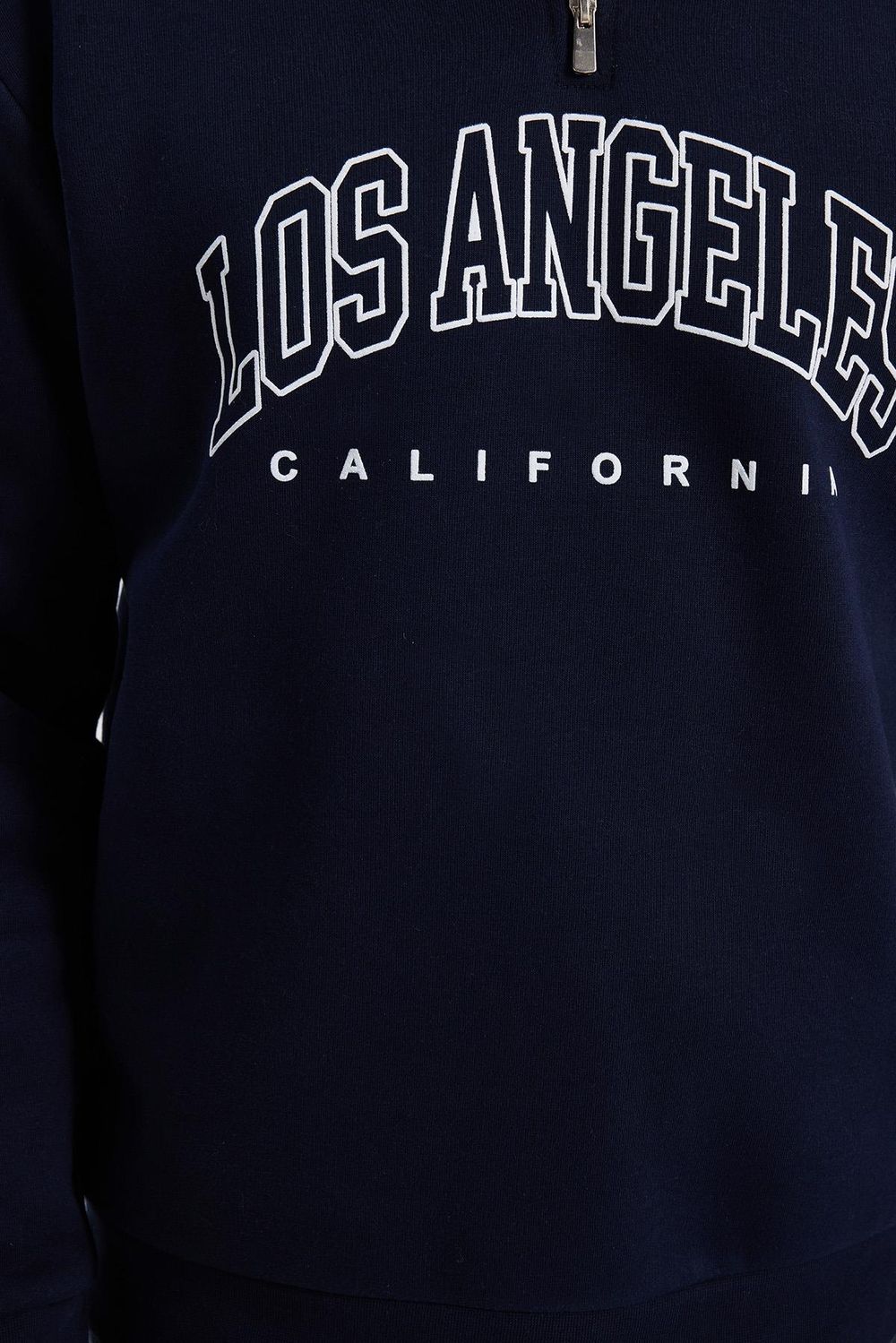 Erkek Relax Fit Rahat Kesim Pamuklu Yarım Fermuarlı Baskılı Lacivert Sweatshirt