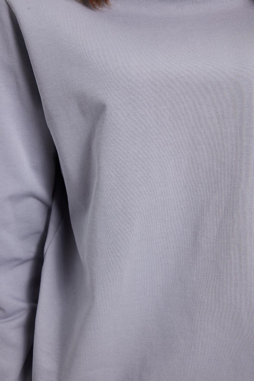 Kadın Oversize Geniş Kesim %100 Pamuk 2 İplik Bisiklet Yaka Açık Gri Sweatshirt 