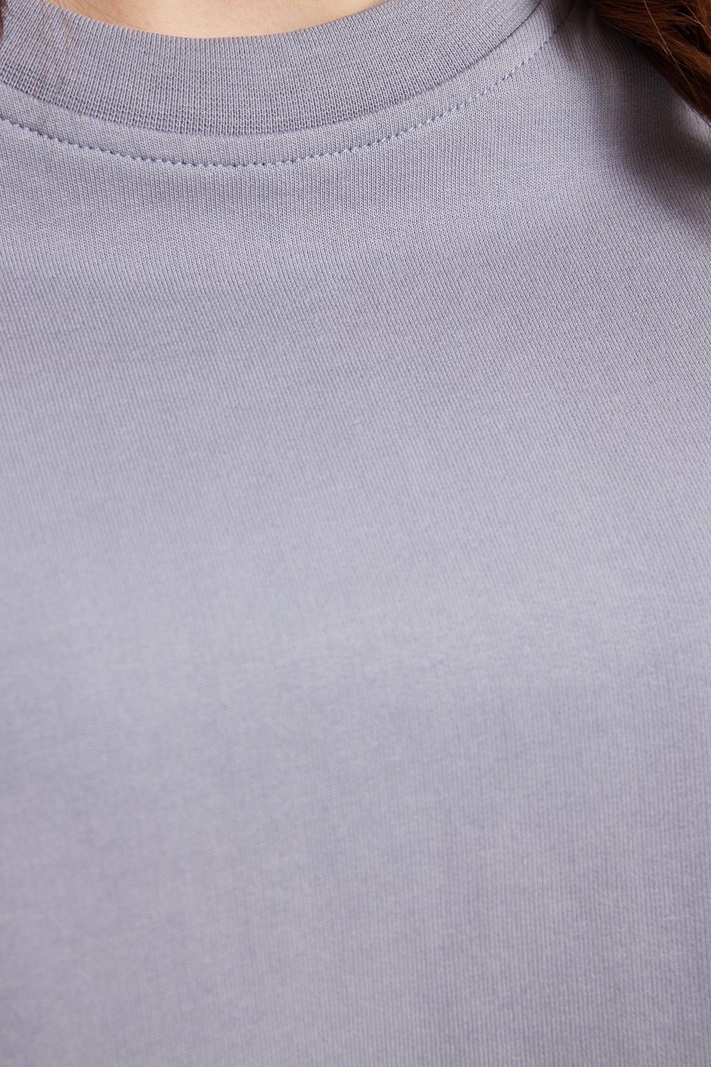 Kadın Oversize Geniş Kesim %100 Pamuk 2 İplik Bisiklet Yaka Açık Gri Sweatshirt 