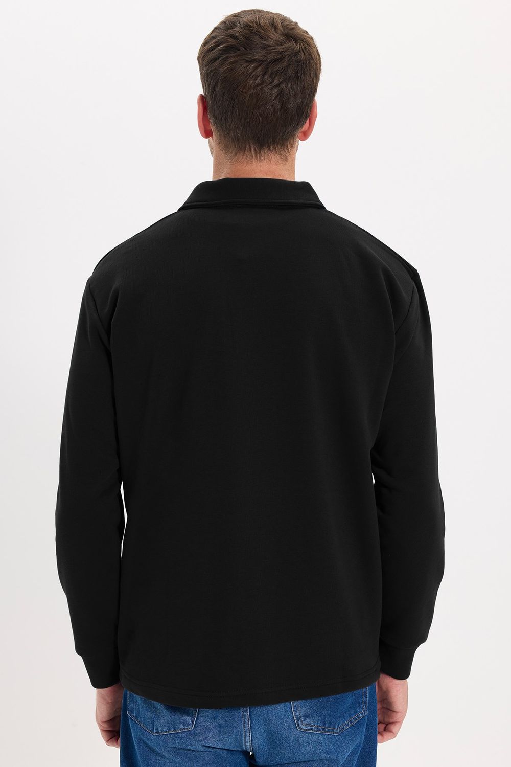 RELAX FIT PLAIN BUTTONED POLO  COLLAR HIDDEN PLACKET MAHREZ SWEATSHIRT