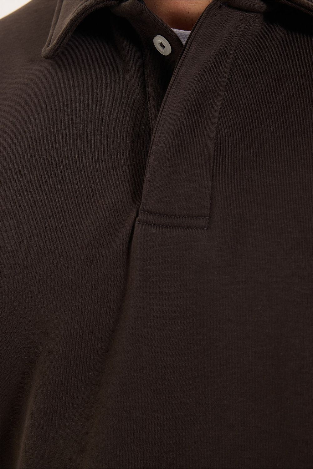 RELAX FIT PLAIN BUTTONED POLO  COLLAR HIDDEN PLACKET MAHREZ SWEATSHIRT