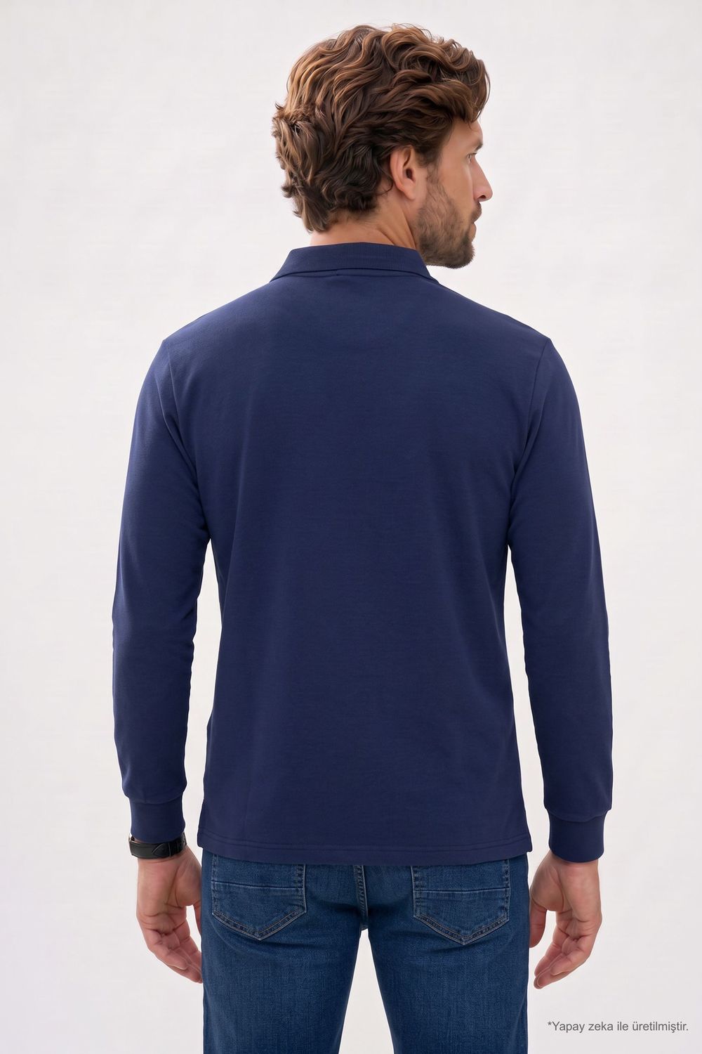 RELAX FIT PLAIN BUTTONED POLO  COLLAR HIDDEN PLACKET MAHREZ SWEATSHIRT