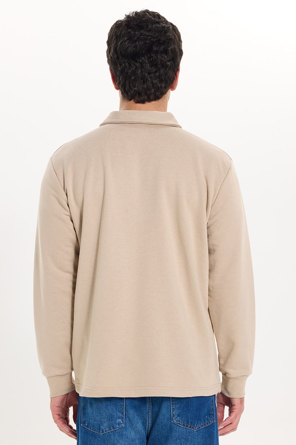 RELAX FIT PLAIN BUTTONED POLO  COLLAR HIDDEN PLACKET MAHREZ SWEATSHIRT