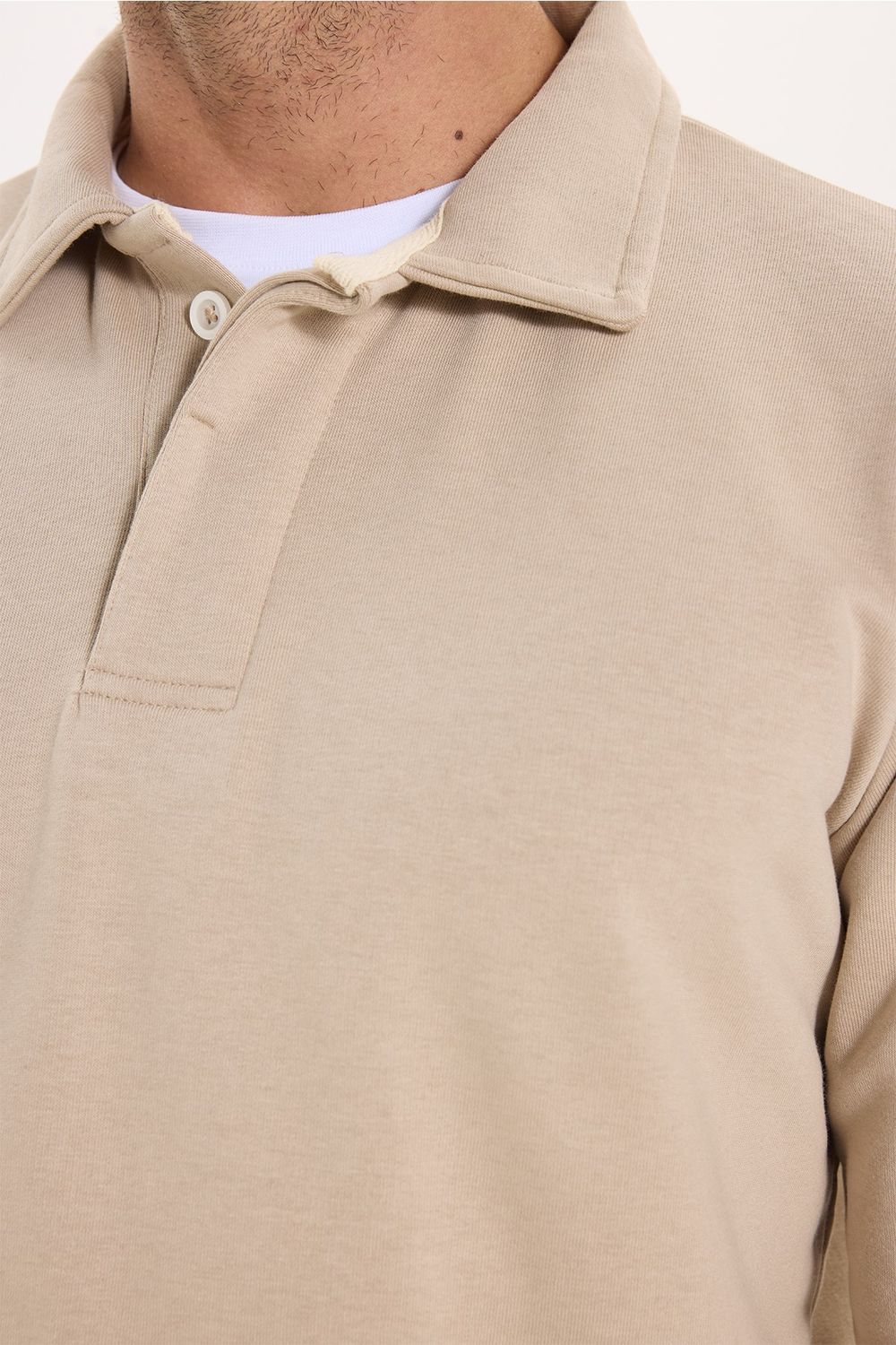 RELAX FIT PLAIN BUTTONED POLO  COLLAR HIDDEN PLACKET MAHREZ SWEATSHIRT