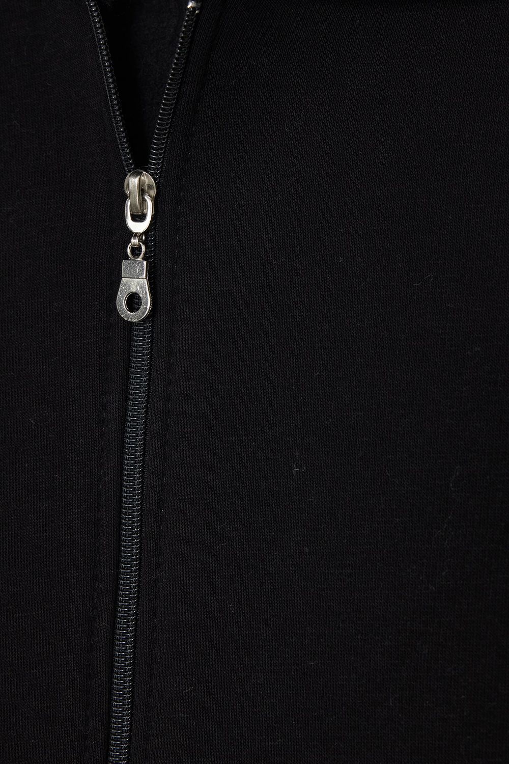 Kadın Oversize Geniş Kesim %100 Pamuk Kapüşonlu Fermuarlı Cepli Siyah Sweatshirt
