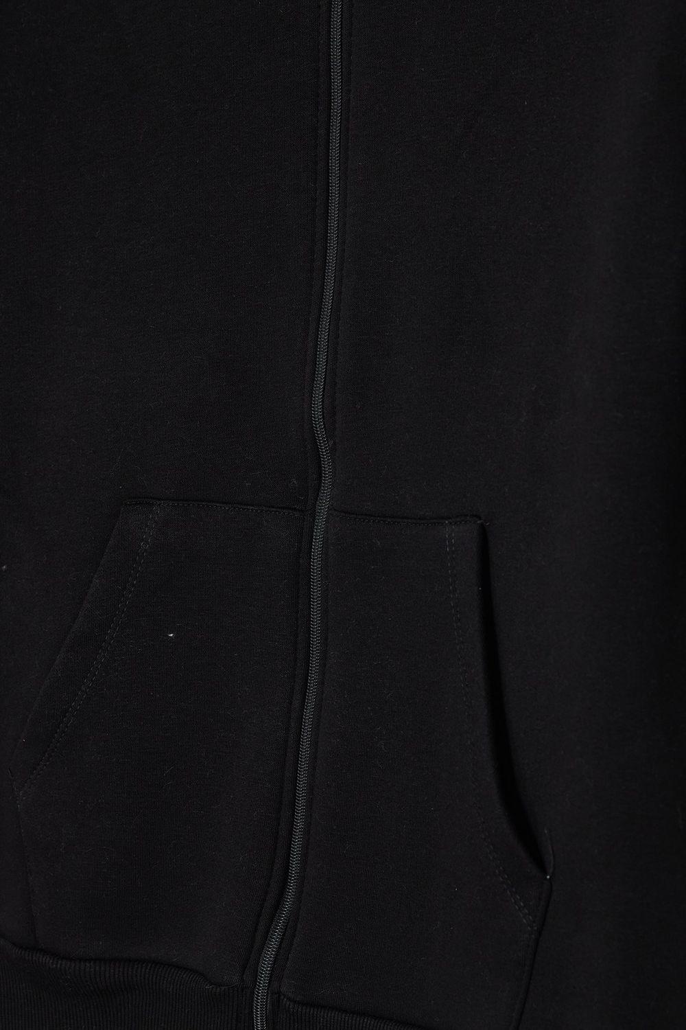 Kadın Oversize Geniş Kesim %100 Pamuk Kapüşonlu Fermuarlı Cepli Siyah Sweatshirt