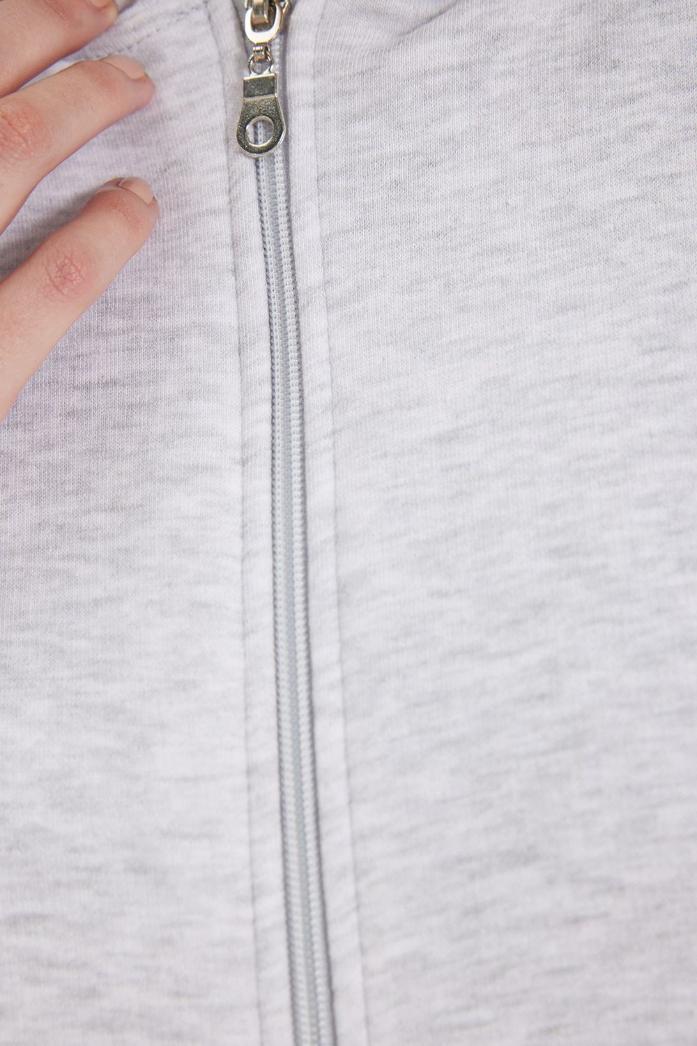 Kadın Oversize Geniş Kesim %100 Pamuk Kapüşonlu Fermuarlı Cepli Gri Sweatshirt