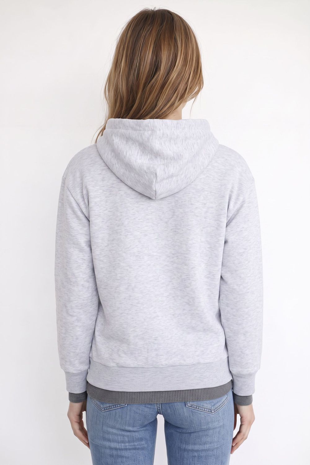 Kadın Oversize Geniş Kesim %100 Pamuk Kapüşonlu Fermuarlı Cepli Gri Sweatshirt