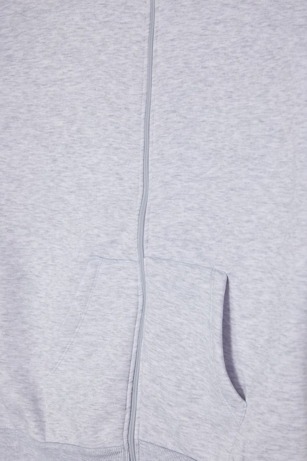 Kadın Oversize Geniş Kesim %100 Pamuk Kapüşonlu Fermuarlı Cepli Gri Sweatshirt