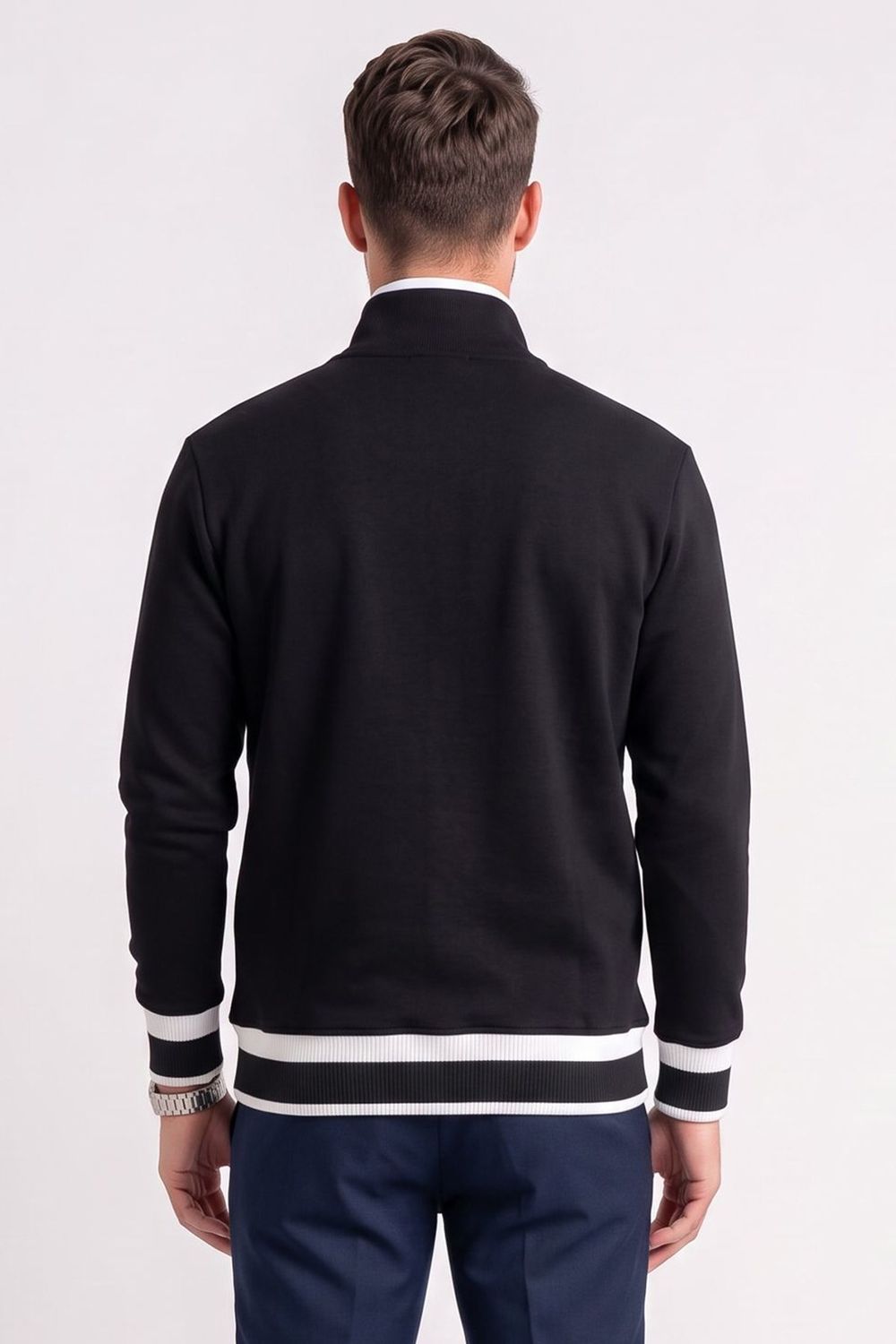 RELAX FIT STAND COLLAR HALF ZIPPER  KANGAROO POCKET ALMADA SWEATSHIRT