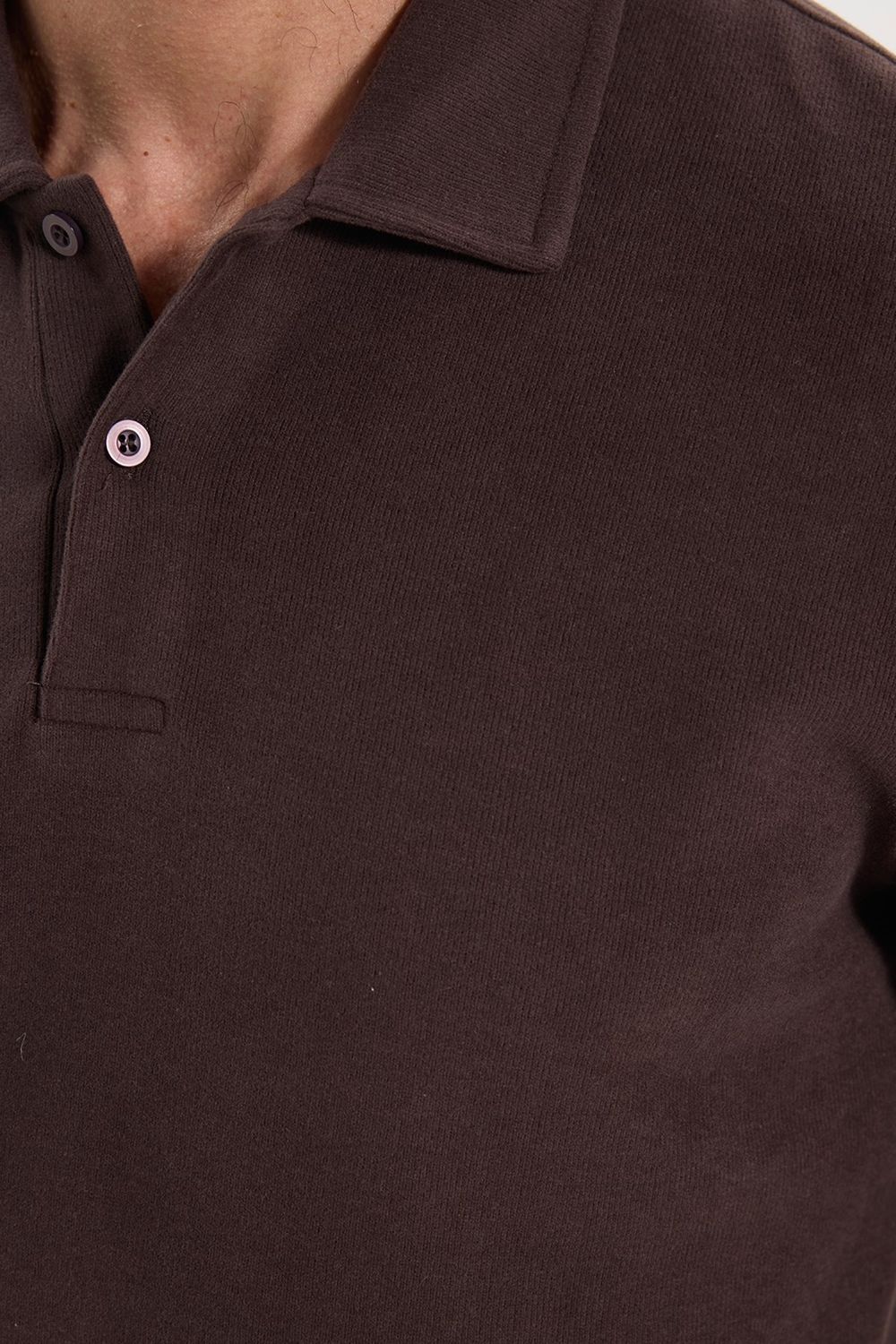 Erkek Regular Fit Klasik Kesim Uzun Kollu Kahverengi Polo Yaka Sweatshirt