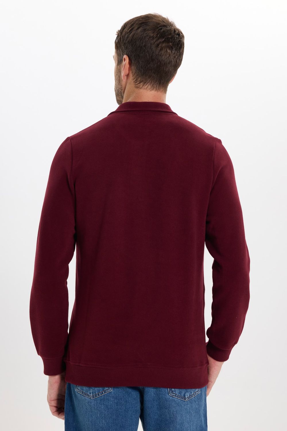 Erkek Regular Fit Klasik Kesim Uzun Kollu Bordo Polo Yaka Sweatshirt