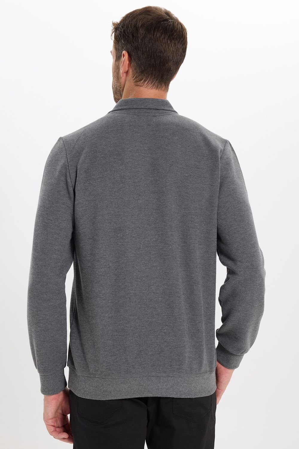 Erkek Regular Fit Klasik Kesim Uzun Kollu Antrasit Polo Yaka Sweatshirt