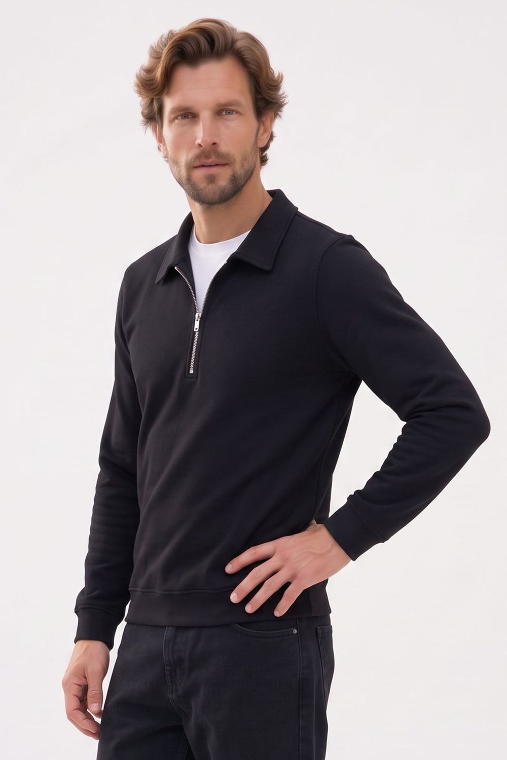 REGULAR FIT  POLO NECK HALF ZIPPER  MEDINA SWEATSHIRT