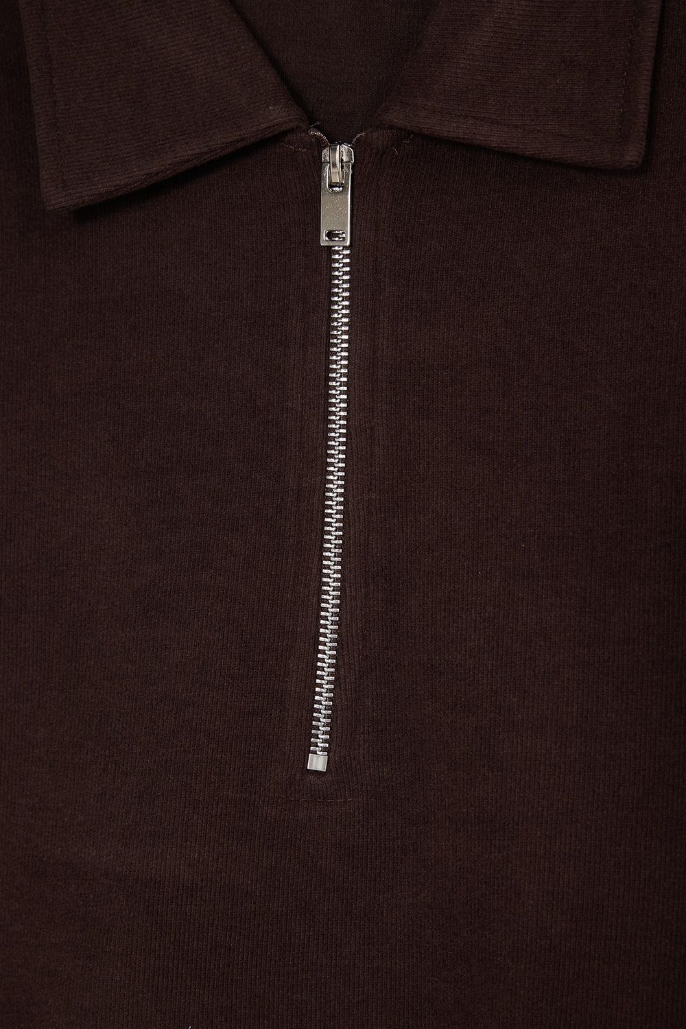 Erkek Regular Fit Klasik Kesim Fermuarlı Selanik Kumaş Kahverengi Polo Yaka Sweatshirt