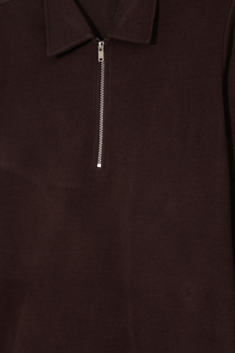 Erkek Regular Fit Klasik Kesim Fermuarlı Selanik Kumaş Kahverengi Polo Yaka Sweatshirt