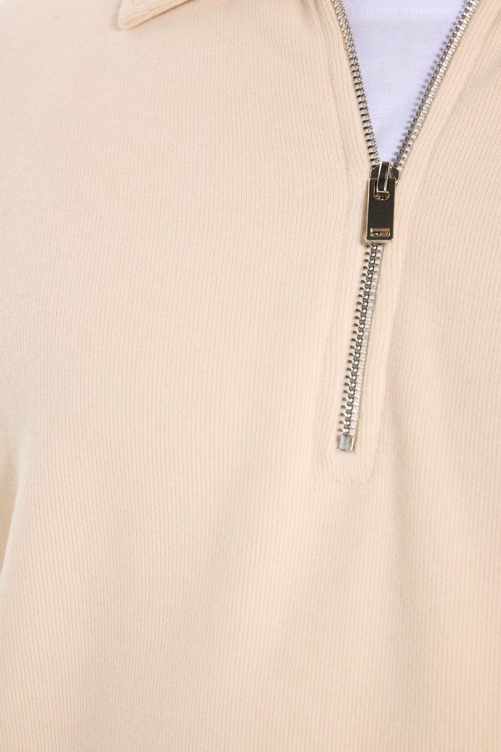 Erkek Regular Fit Klasik Kesim Fermuarlı Selanik Kumaş Sarı Polo Yaka Sweatshirt