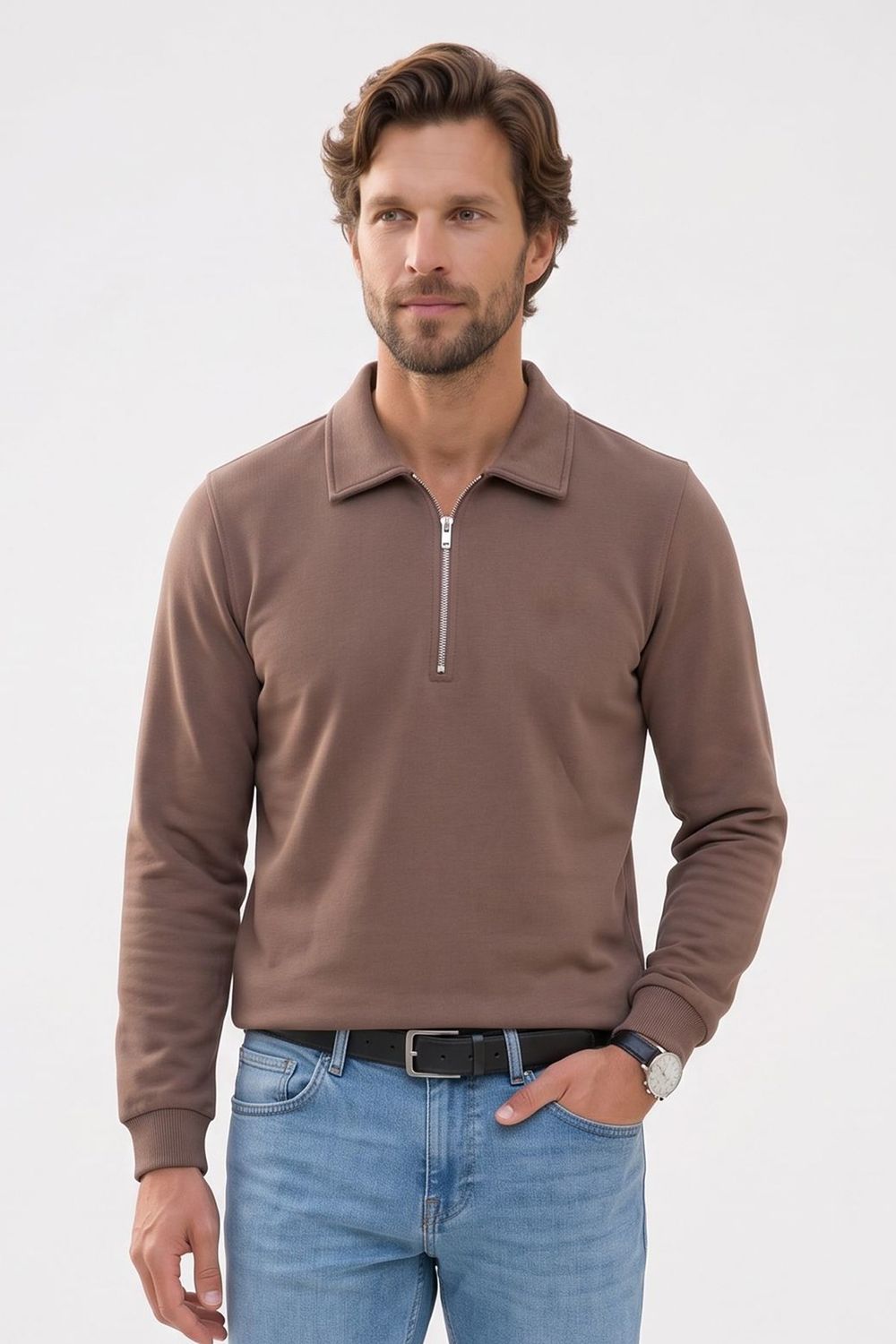 REGULAR FIT  POLO NECK HALF ZIPPER  MEDINA SWEATSHIRT