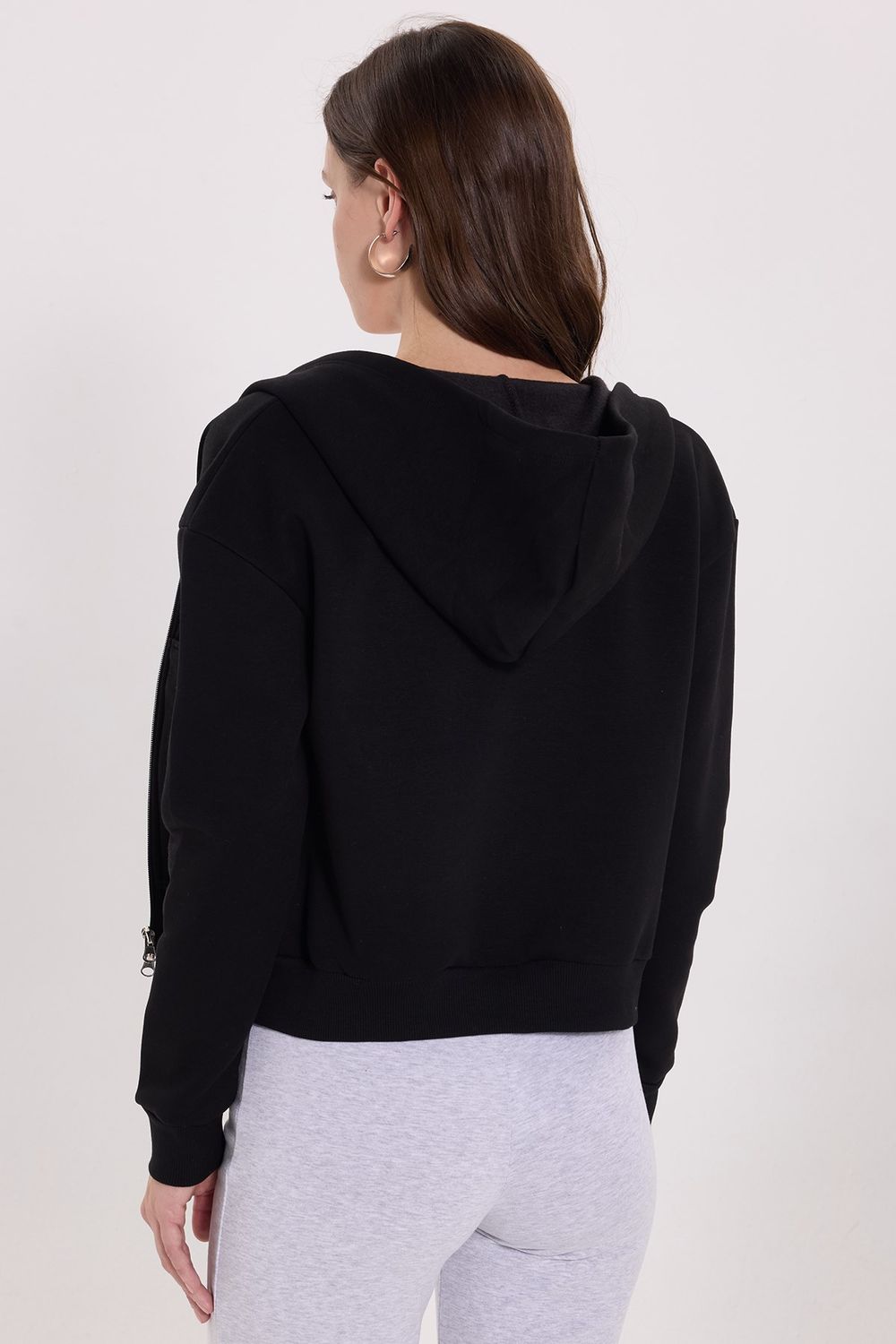 KADIN DÜZ KAPÜŞONLU FERMUARLI RDN-2395 SWEATSHIRT