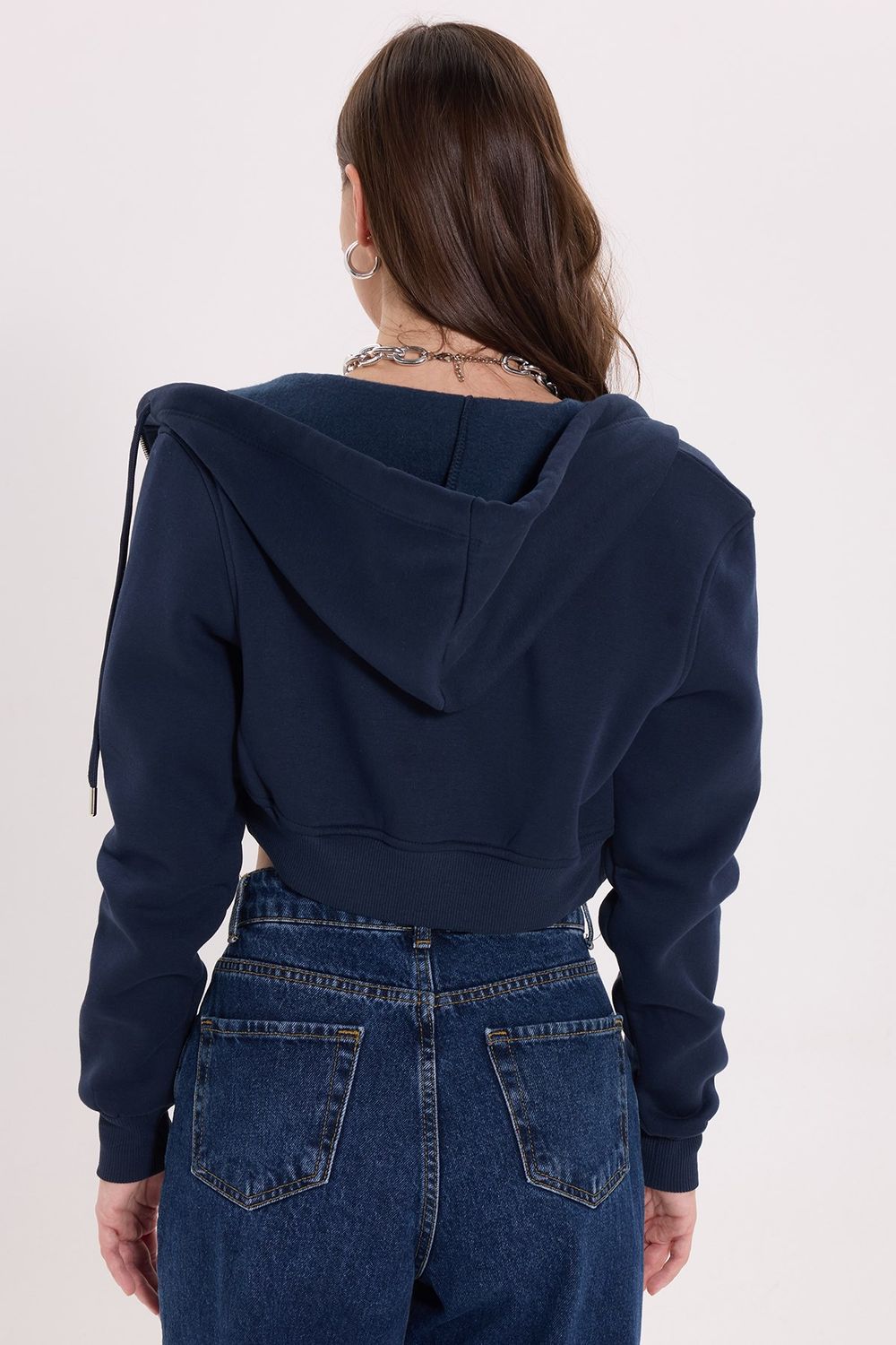 KADIN DÜZ KAPÜŞONLU FERMUARLI RDN-2395 SWEATSHIRT