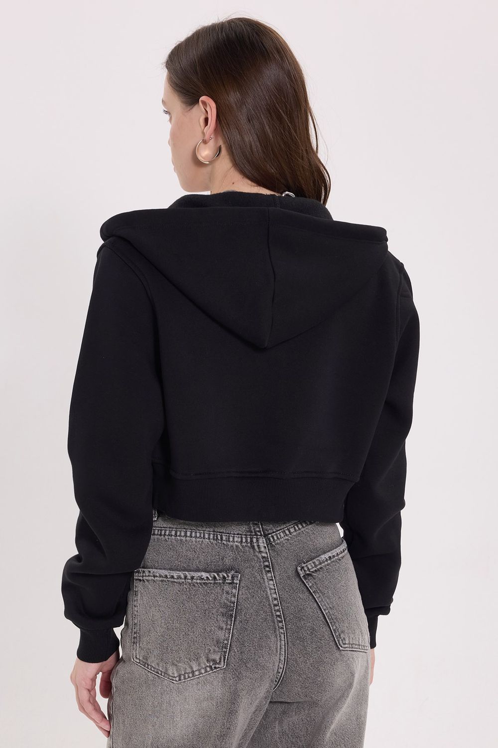 KADIN KAPÜŞONLU FERMUARLI CROP KTN-1642 SWEATSHIRT