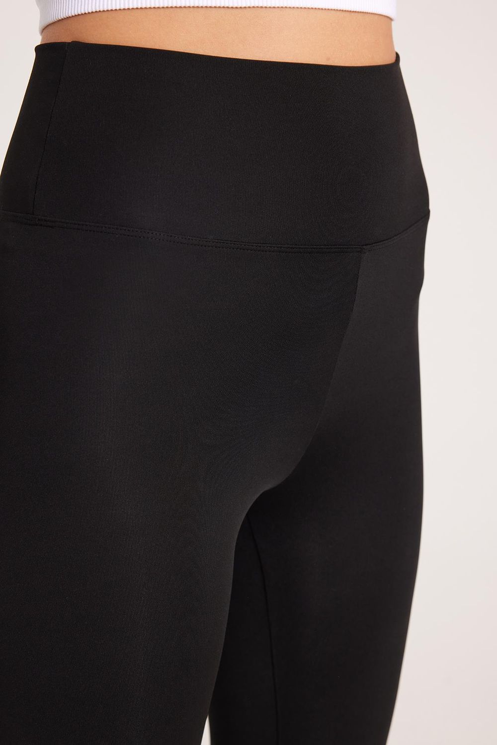 Kadın Slim Fit Dar Kesim Scuba Kumaş Beli Lastikli Siyah Tayt
